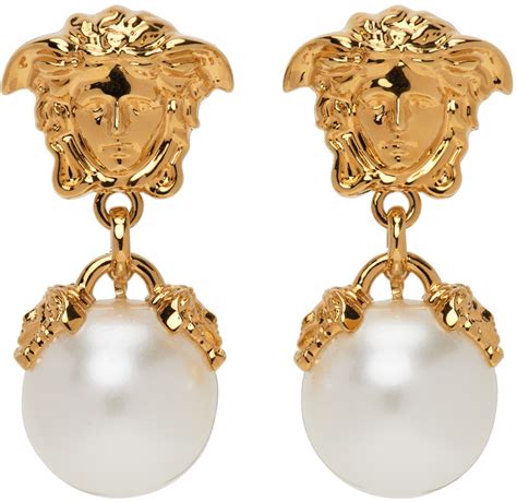 versace gold pearl earring|pearl earrings designs in gold.